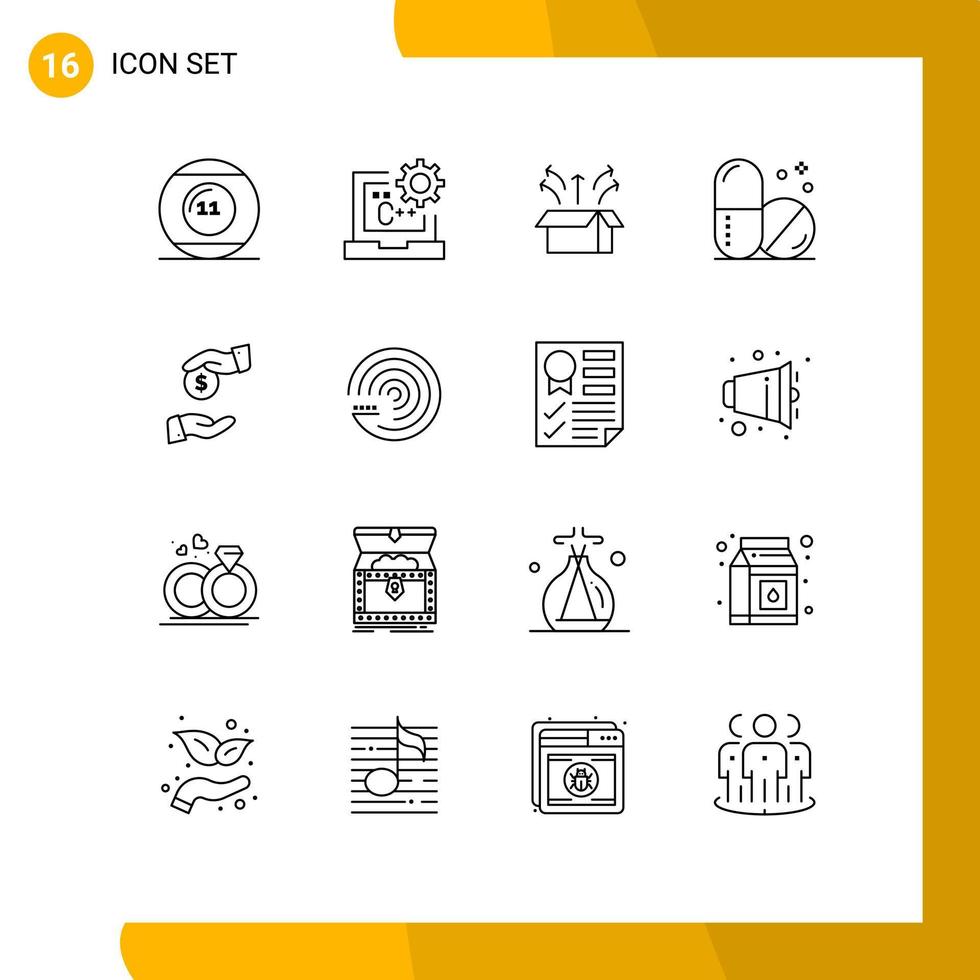 Set of 16 Vector Outlines on Grid for medical healthcare develop product launch Editable Vector Design Elements