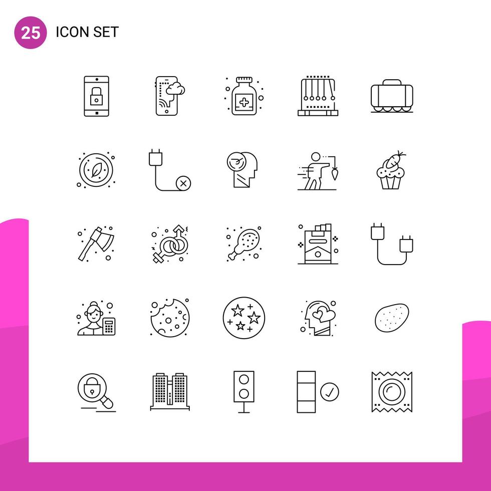 Universal Icon Symbols Group of 25 Modern Lines of tank swing technology physics gravity Editable Vector Design Elements