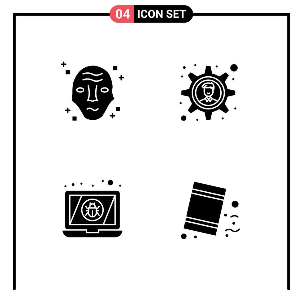 Pack of 4 Modern Solid Glyphs Signs and Symbols for Web Print Media such as alien device space gear virus Editable Vector Design Elements