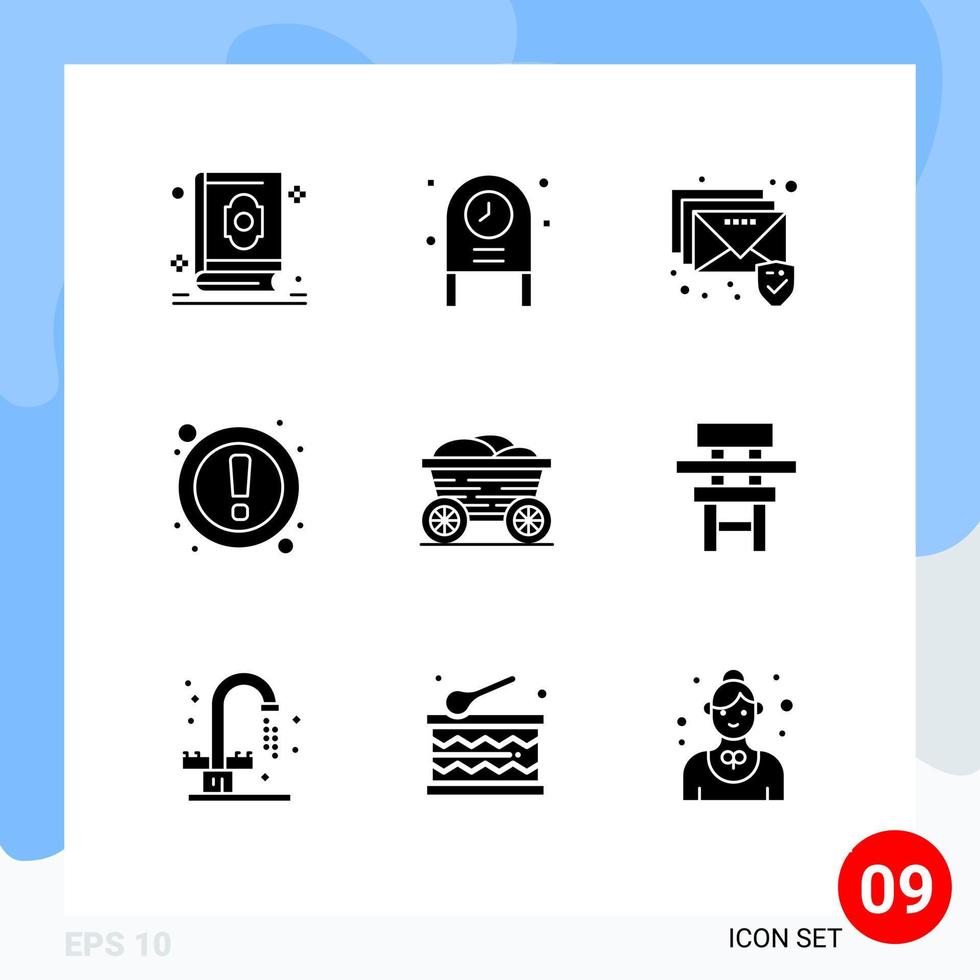 Modern Set of 9 Solid Glyphs Pictograph of cart user party ui attention Editable Vector Design Elements