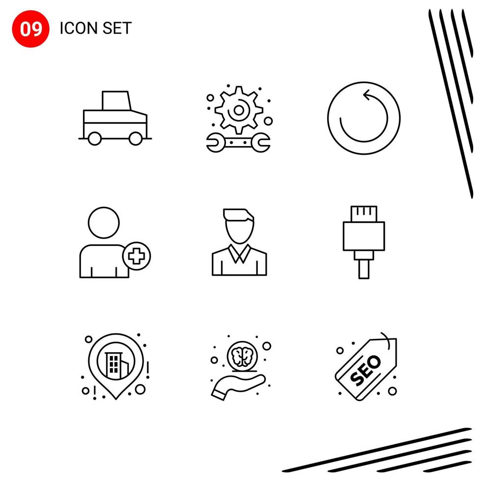 colección de 9 iconos vectoriales en estilo de línea píxel símbolos de contorno perfecto para web y signos de iconos de línea móvil sobre fondo blanco 9 iconos vector