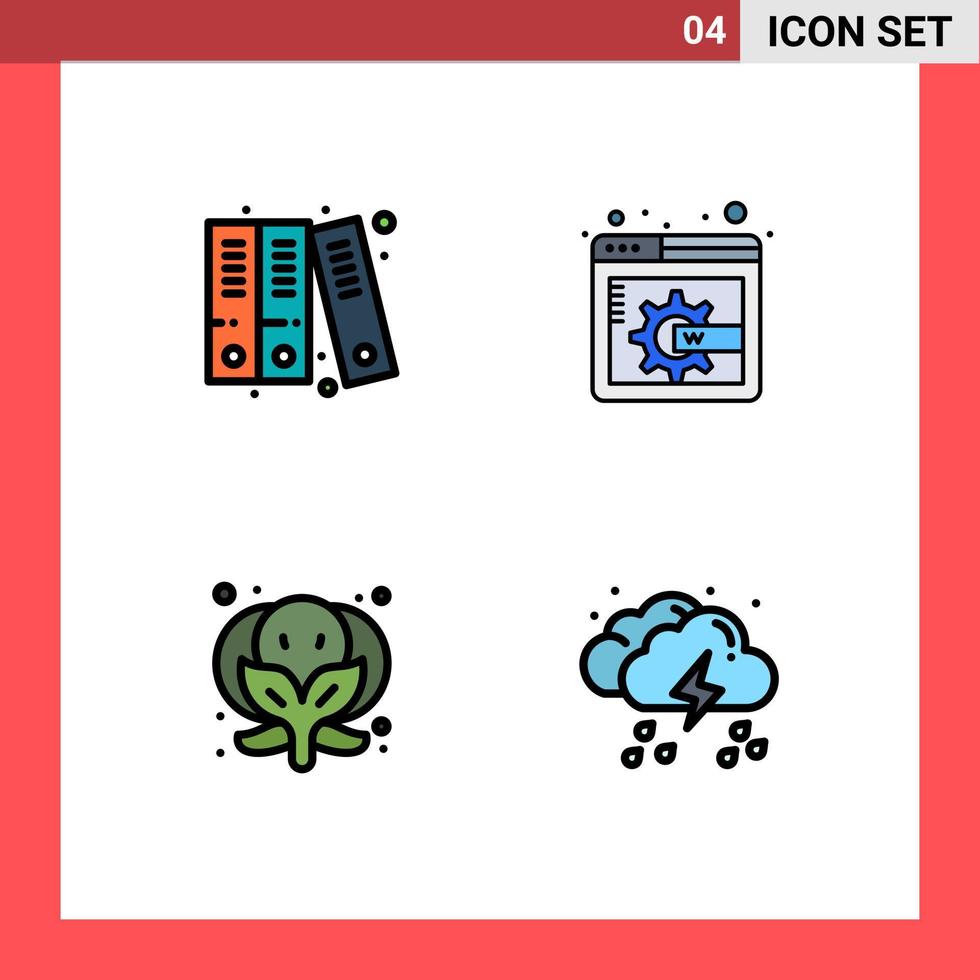 Set of 4 Modern UI Icons Symbols Signs for archive drop display page content food weather Editable Vector Design Elements