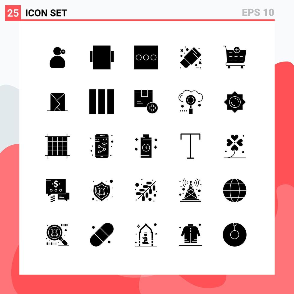 Set of 25 Modern UI Icons Symbols Signs for mail email draw shopping cart checkout Editable Vector Design Elements