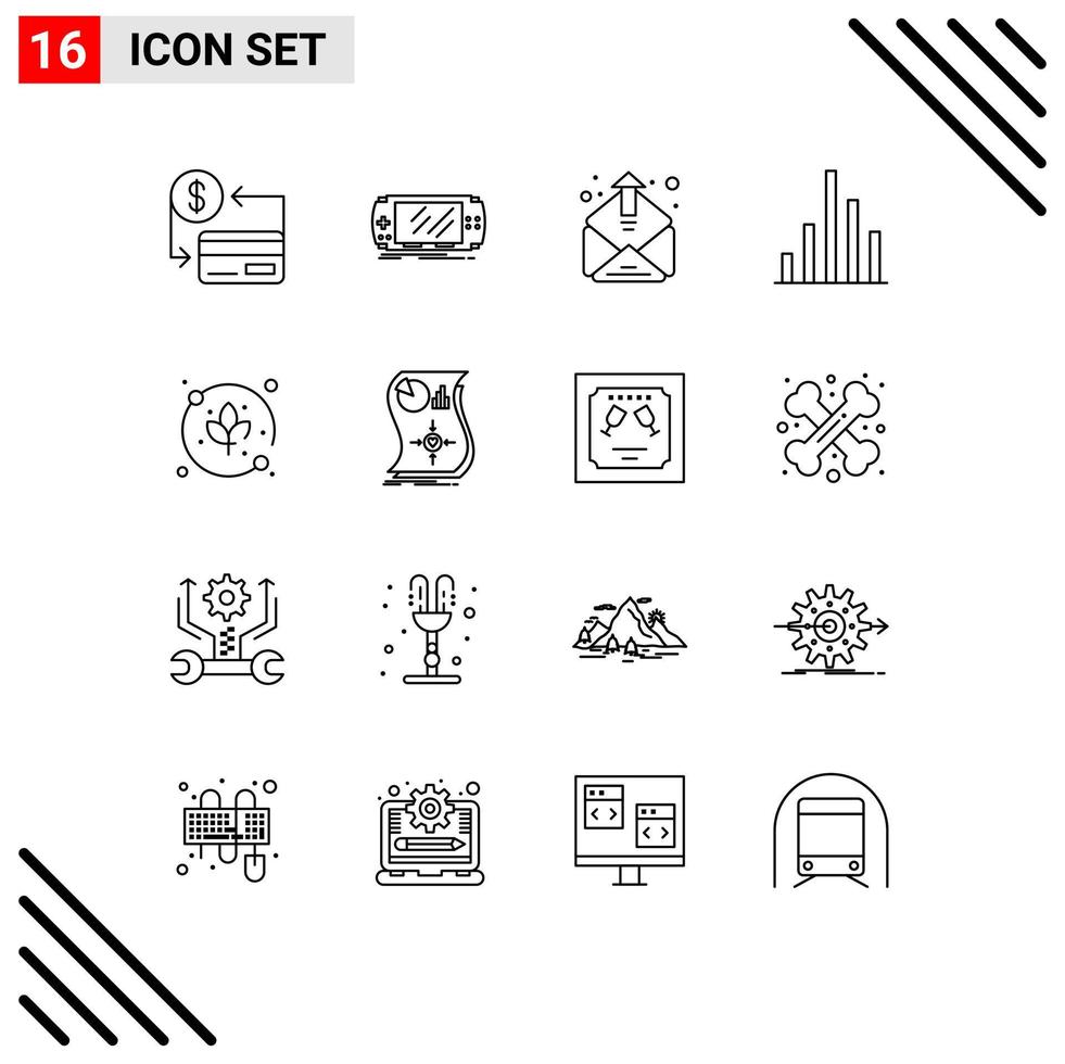 16 Creative Icons Modern Signs and Symbols of leaf graph gaming analytics inbox Editable Vector Design Elements