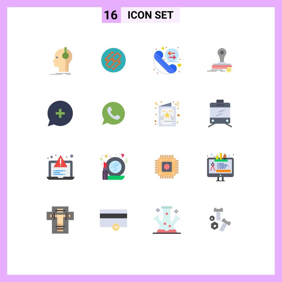 Pack of 16 Modern Flat Colors Signs and Symbols for Web Print Media such as logo clone connection stamp phone Editable Pack of Creative Vector Design Elements