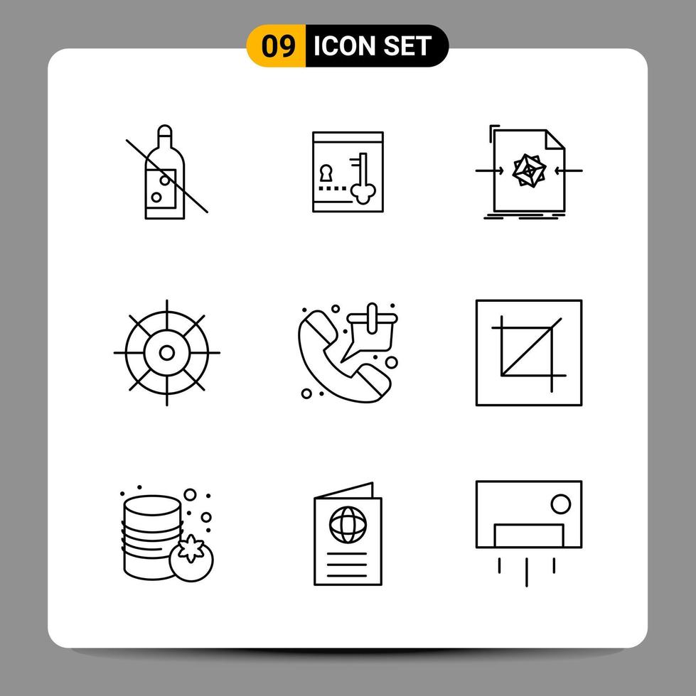 9 Black Icon Pack Outline Symbols Signs for Responsive designs on white background 9 Icons Set vector