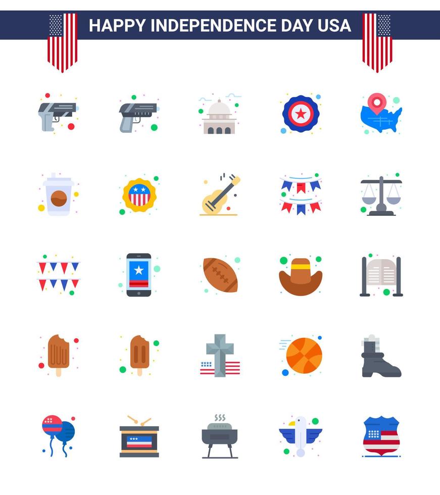 USA Independence Day Flat Set of 25 USA Pictograms of bottle wisconsin white usa map Editable USA Day Vector Design Elements