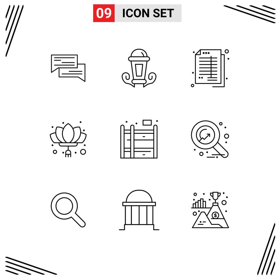 9 Universal Outlines Set for Web and Mobile Applications chinese bookkeeping night banking accounts Editable Vector Design Elements