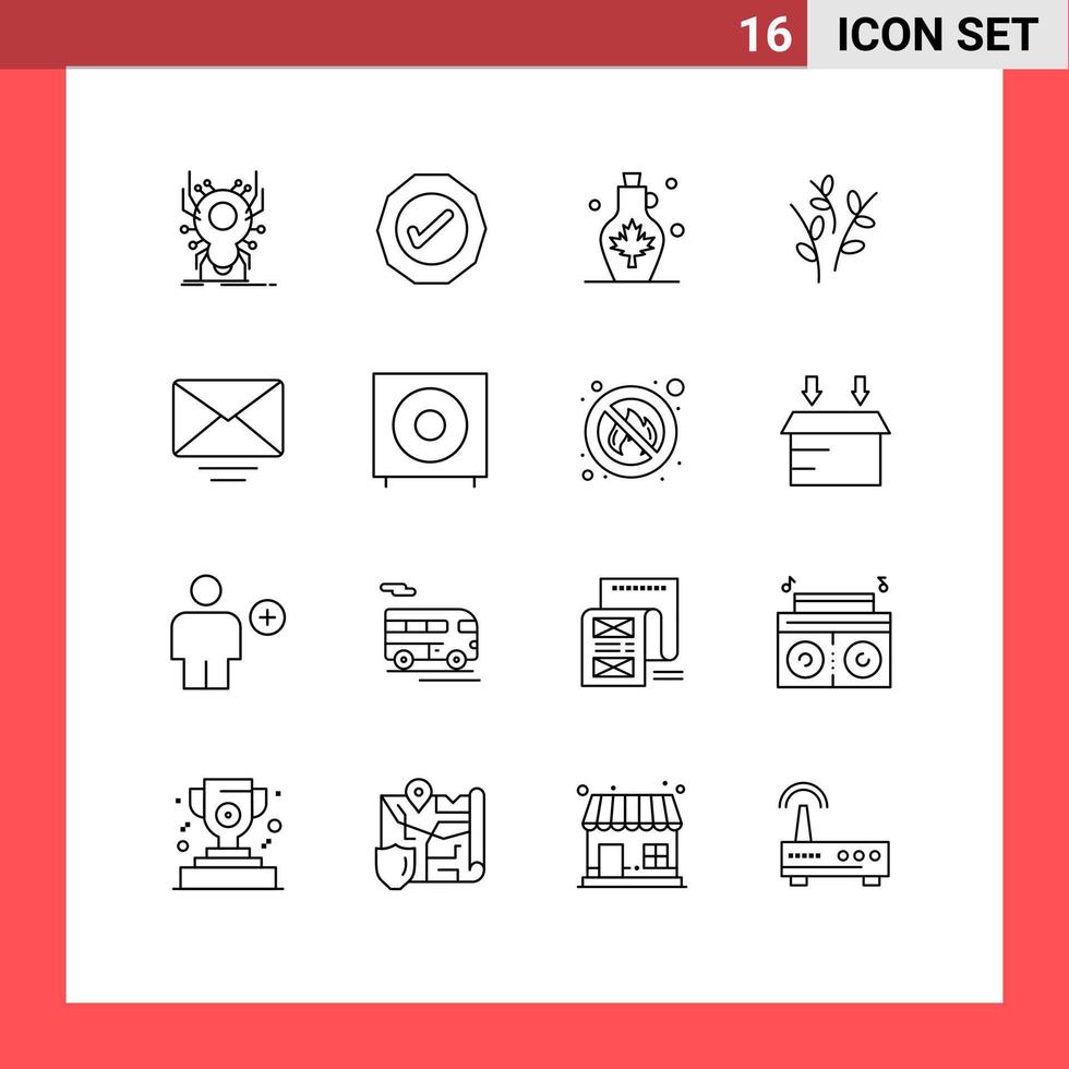 16 User Interface Outline Pack of modern Signs and Symbols of nature catkin tick buds water pot Editable Vector Design Elements