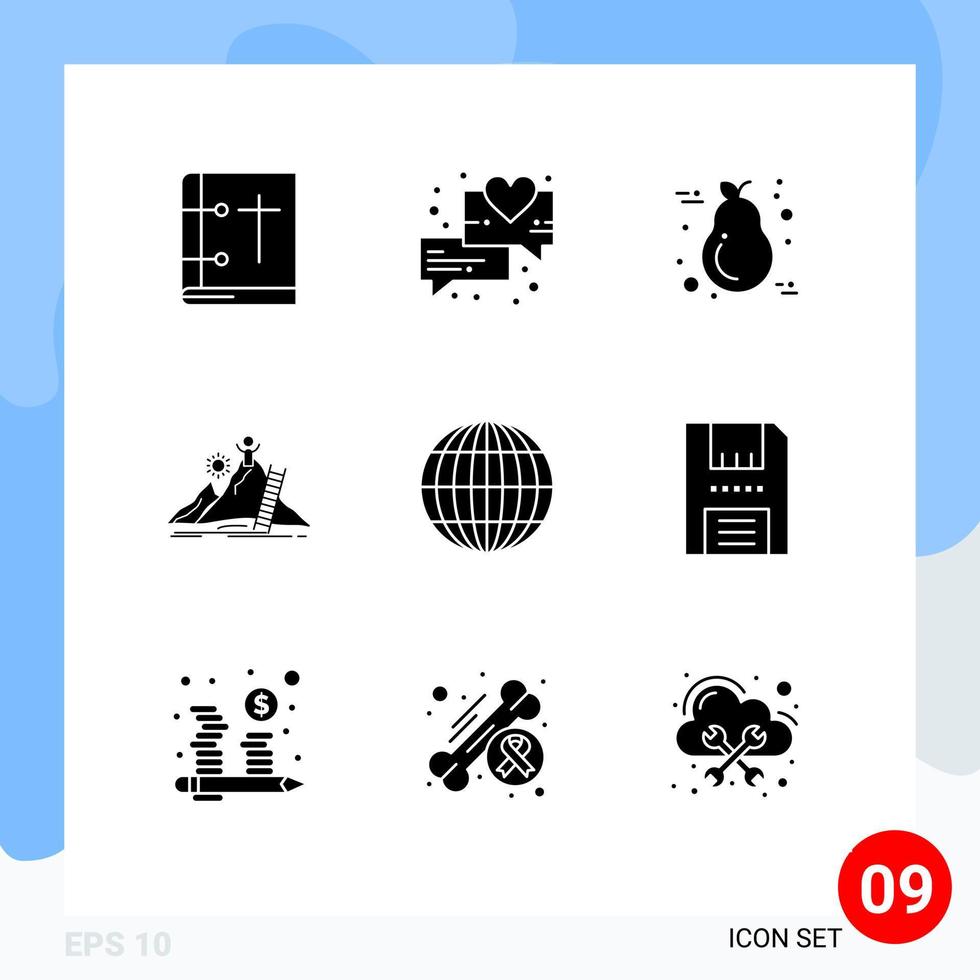9 Universal Solid Glyph Signs Symbols of career development fruit personal light Editable Vector Design Elements