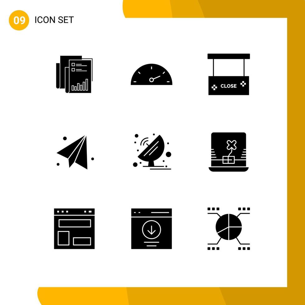9 Thematic Vector Solid Glyphs and Editable Symbols of antenna education speed back to school close Editable Vector Design Elements