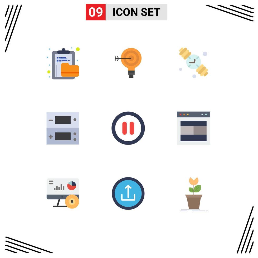 Editable Vector Line Pack of 9 Simple Flat Colors of games console solution hand watch family time Editable Vector Design Elements