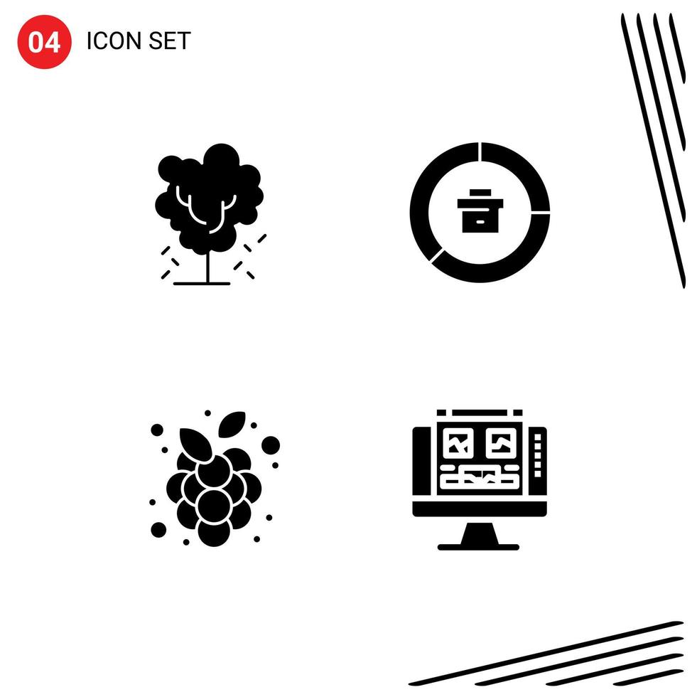 4 Universal Solid Glyphs Set for Web and Mobile Applications tree report nature business grapes Editable Vector Design Elements