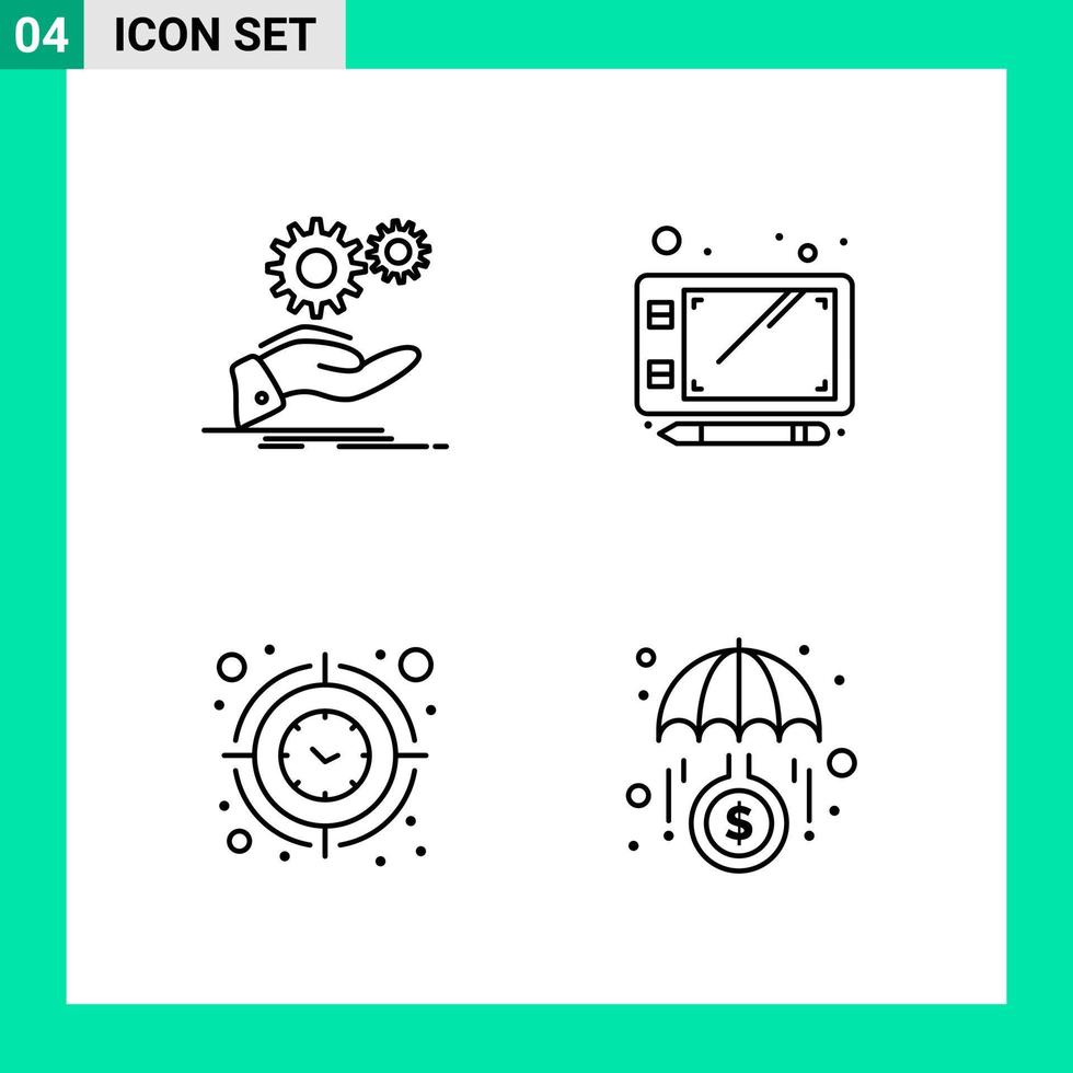 Pack of 4 Line Style Icon Set Outline Symbols for print Creative Signs Isolated on White Background 4 Icon Set vector