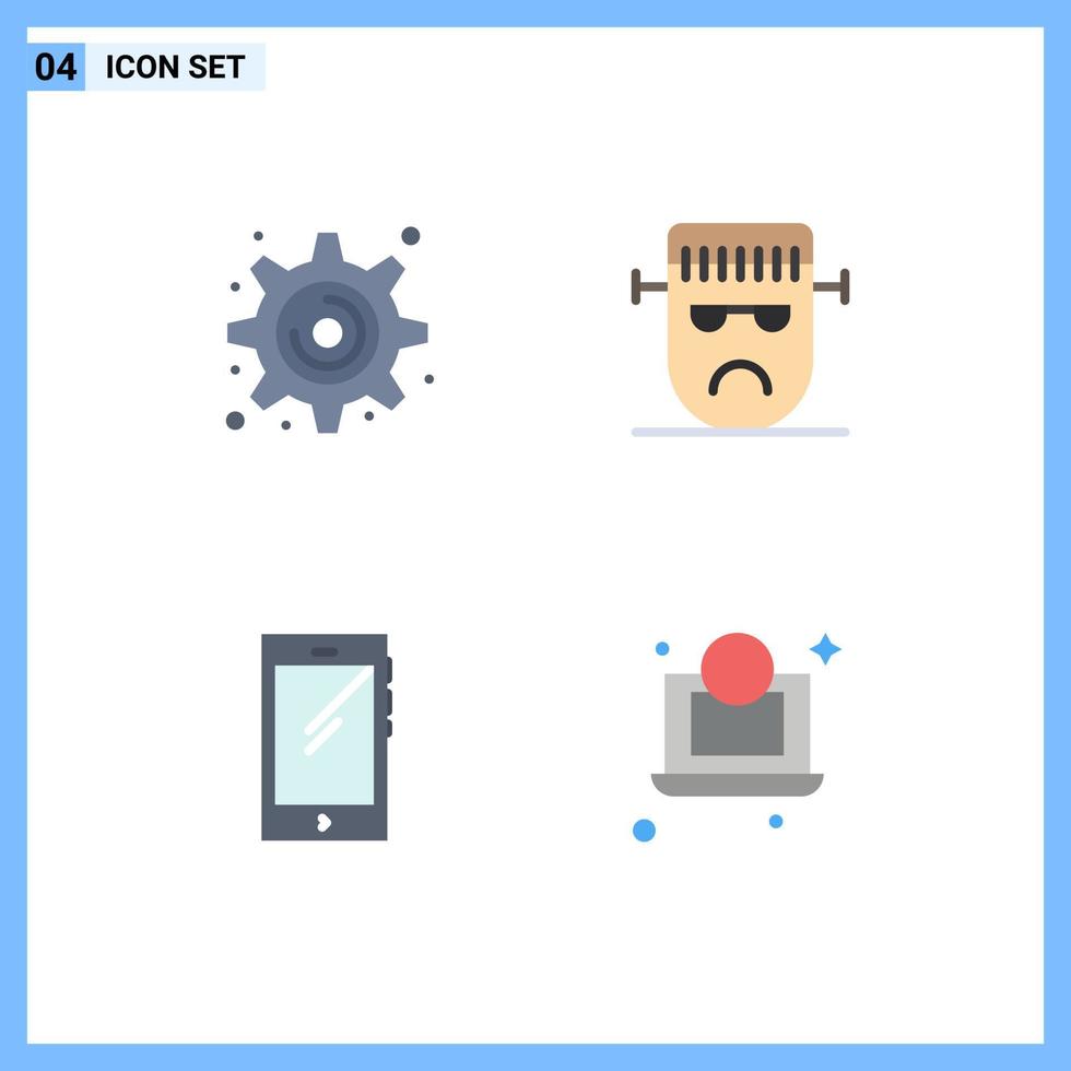 Pictogram Set of 4 Simple Flat Icons of cogwheel smart phone cartoon frankenstein android Editable Vector Design Elements