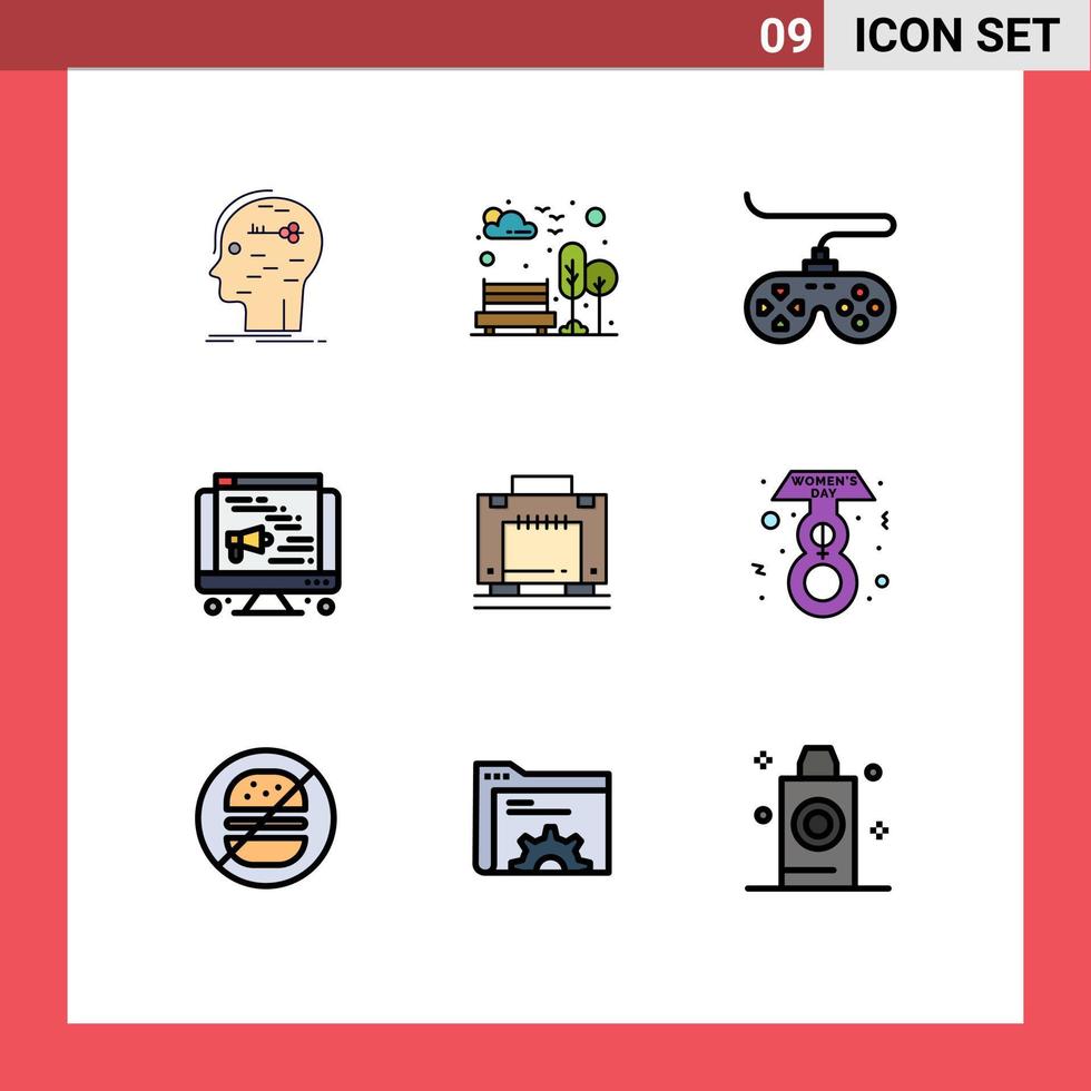 9 Filledline Flat Color concept for Websites Mobile and Apps bag web tree speaker joystick Editable Vector Design Elements