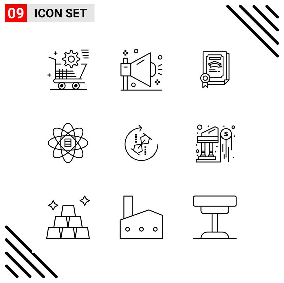 conjunto perfecto de píxeles de iconos de 9 líneas conjunto de iconos de esquema para el diseño de sitios web y la interfaz de aplicaciones móviles vector