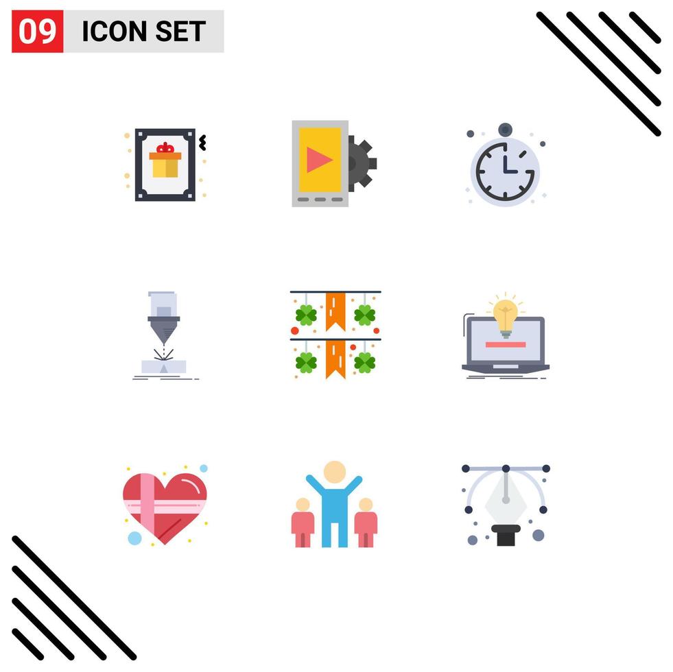 Set of 9 Modern UI Icons Symbols Signs for garland steel compass laser engineering Editable Vector Design Elements