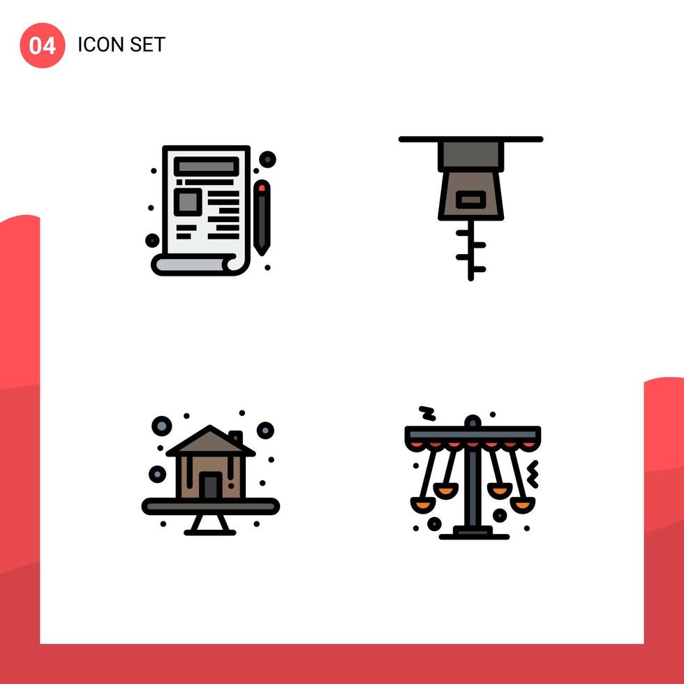 Set of 4 Commercial Filledline Flat Colors pack for blueprint property drawing premium swing Editable Vector Design Elements