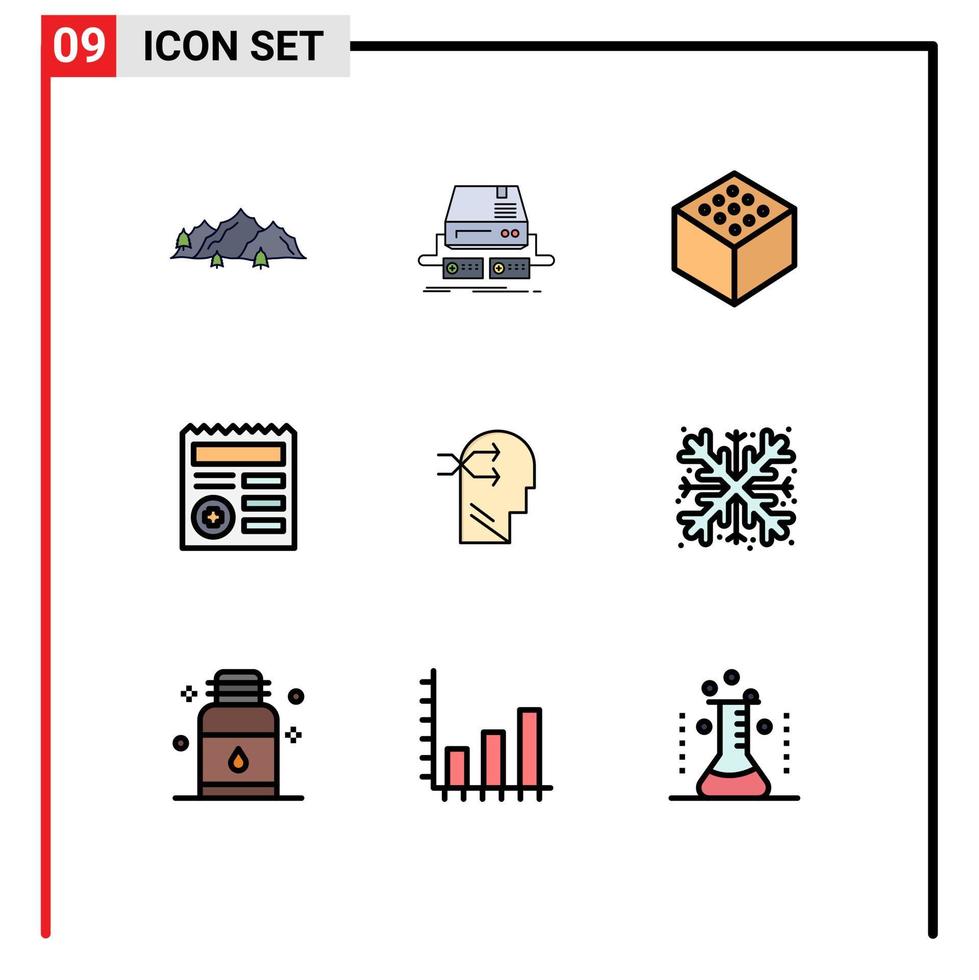 Modern Set of 9 Filledline Flat Colors Pictograph of head medical pad ui basic Editable Vector Design Elements