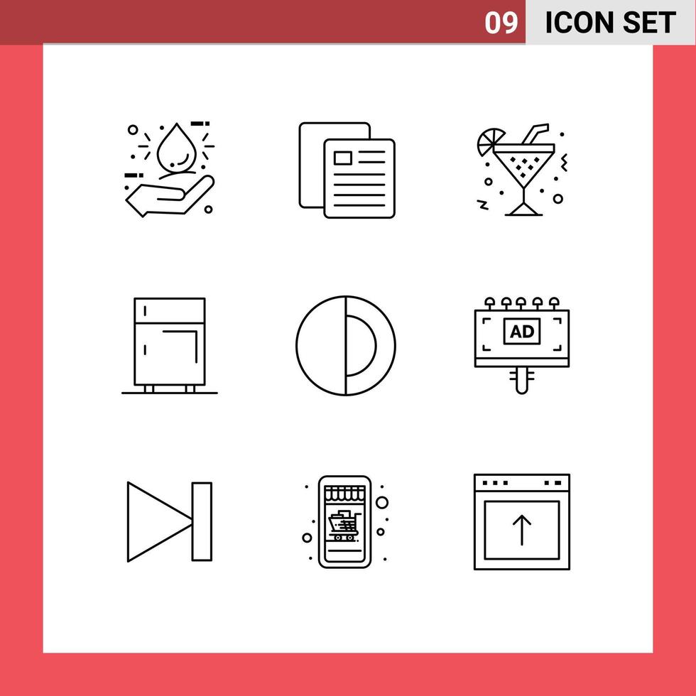 User Interface Pack of 9 Basic Outlines of science equipment glass electronic devices Editable Vector Design Elements