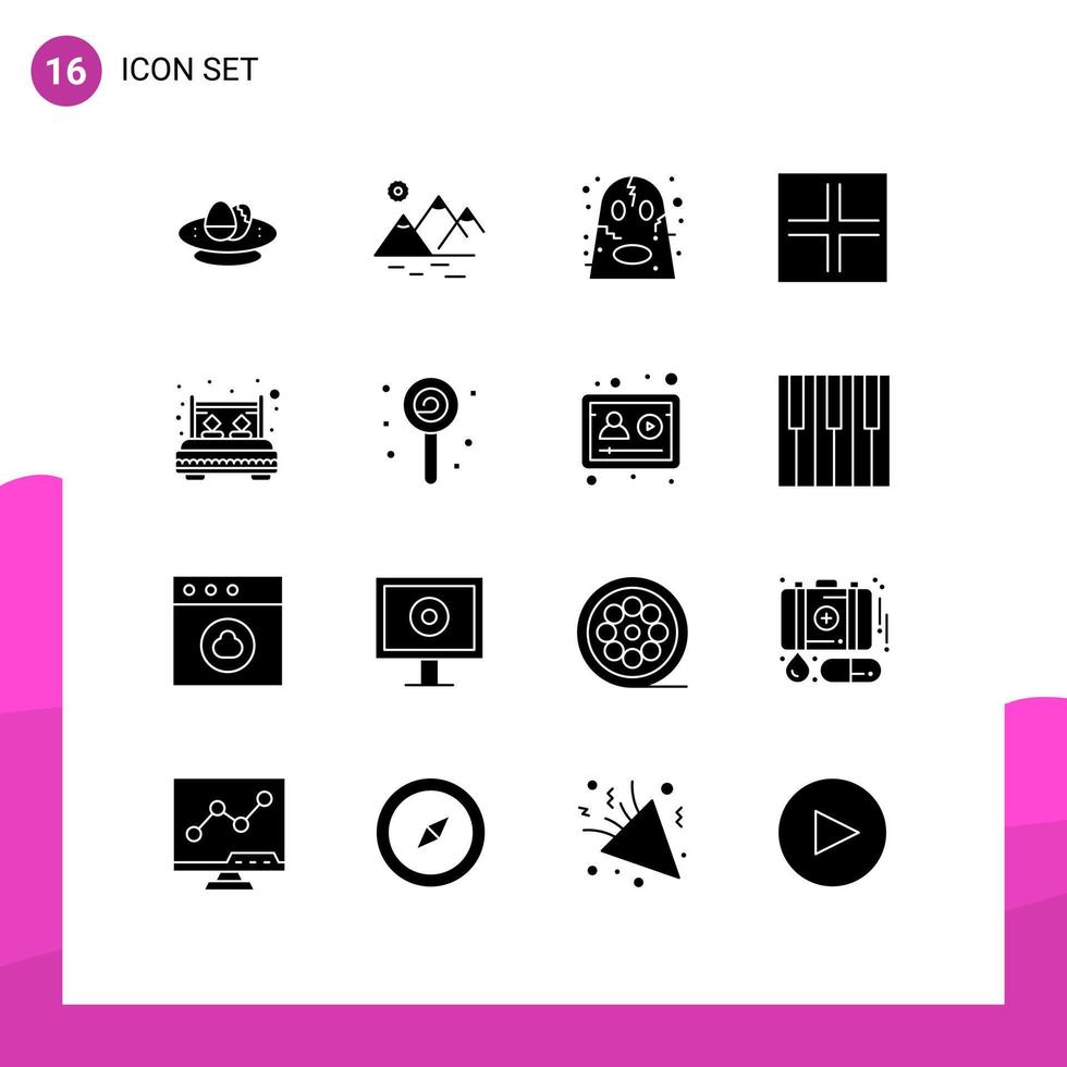 16 User Interface Solid Glyph Pack of modern Signs and Symbols of bed small farming screen scary Editable Vector Design Elements