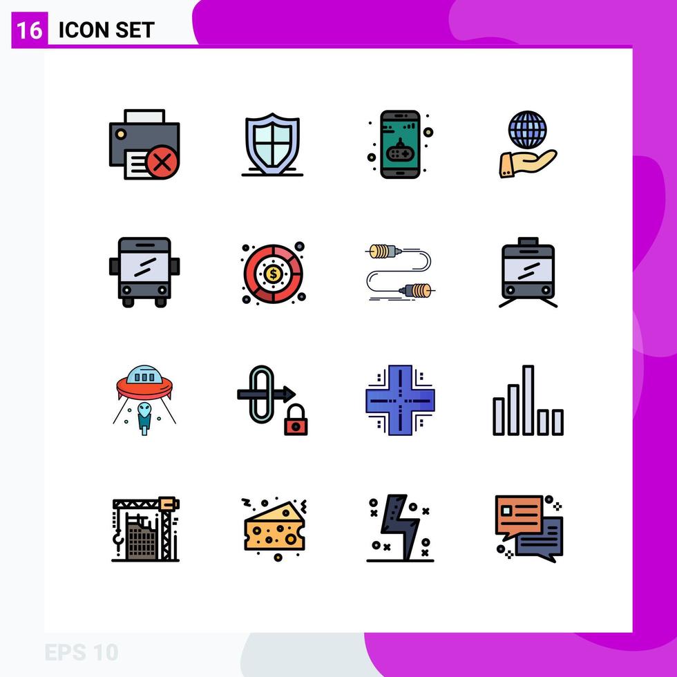 Modern Set of 16 Flat Color Filled Lines and symbols such as services global security business game Editable Creative Vector Design Elements