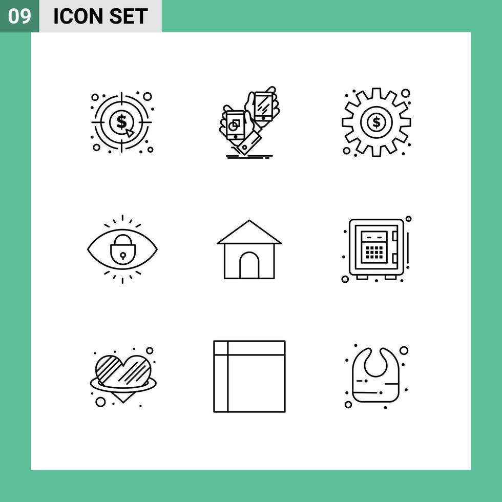 9 Universal Outline Signs Symbols of lock internet placement eye preference Editable Vector Design Elements