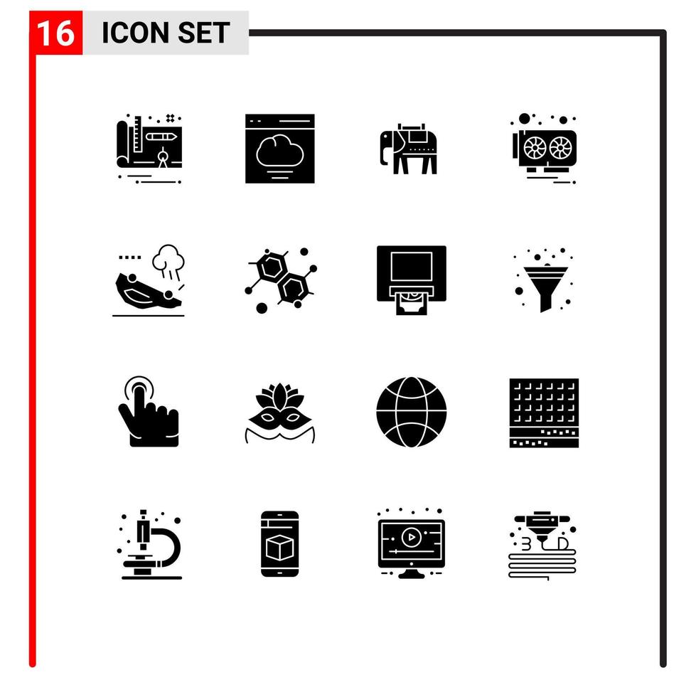 Universal Icon Symbols Group of 16 Modern Solid Glyphs of flipped car american accident video Editable Vector Design Elements