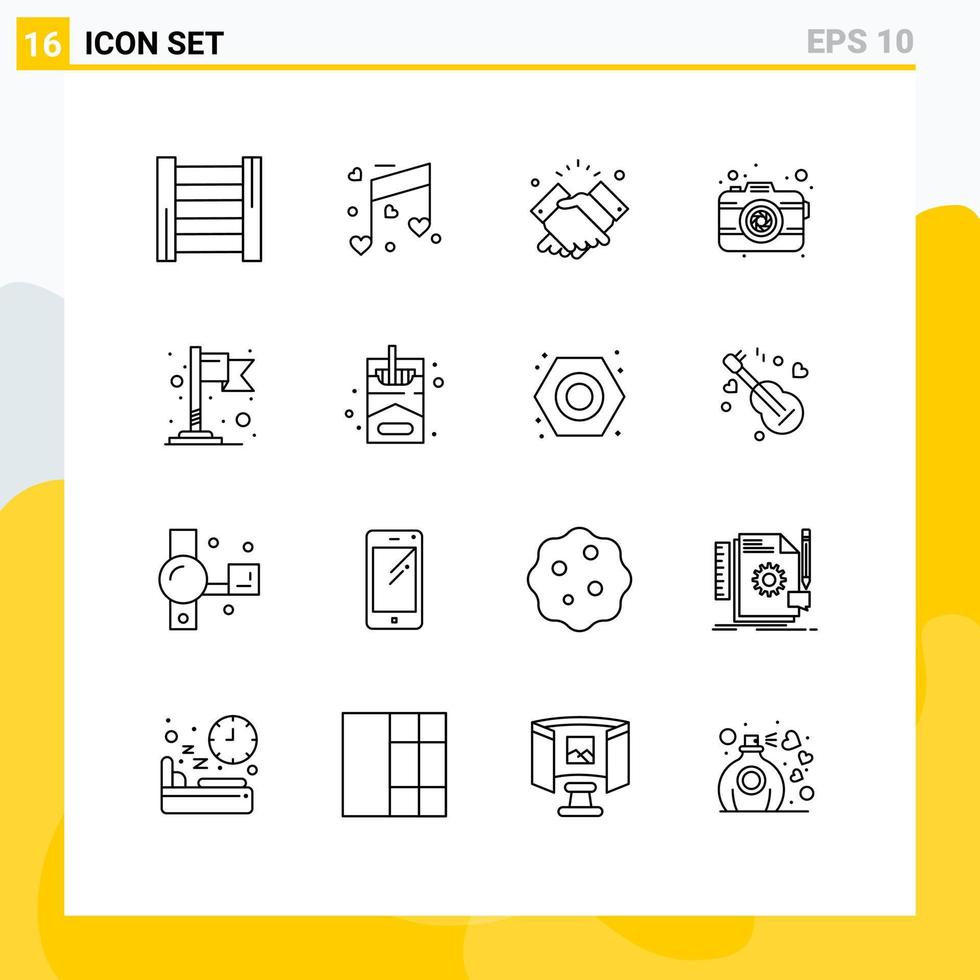 Modern Set of 16 Outlines and symbols such as location lens shake photography camera Editable Vector Design Elements