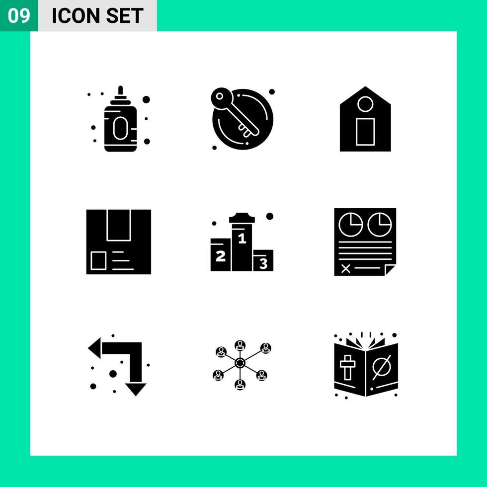 Pack of 9 Modern Solid Glyphs Signs and Symbols for Web Print Media such as position shipment price product commerce Editable Vector Design Elements