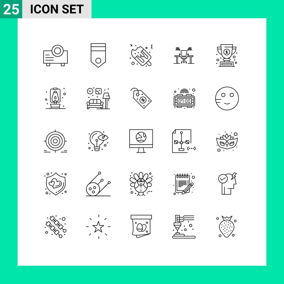 Modern Set of 25 Lines and symbols such as work place desk ice cream computer business Editable Vector Design Elements