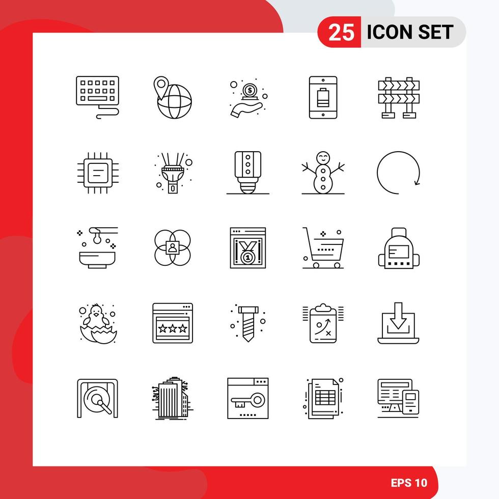 25 Thematic Vector Lines and Editable Symbols of construction barricade in mobile device Editable Vector Design Elements
