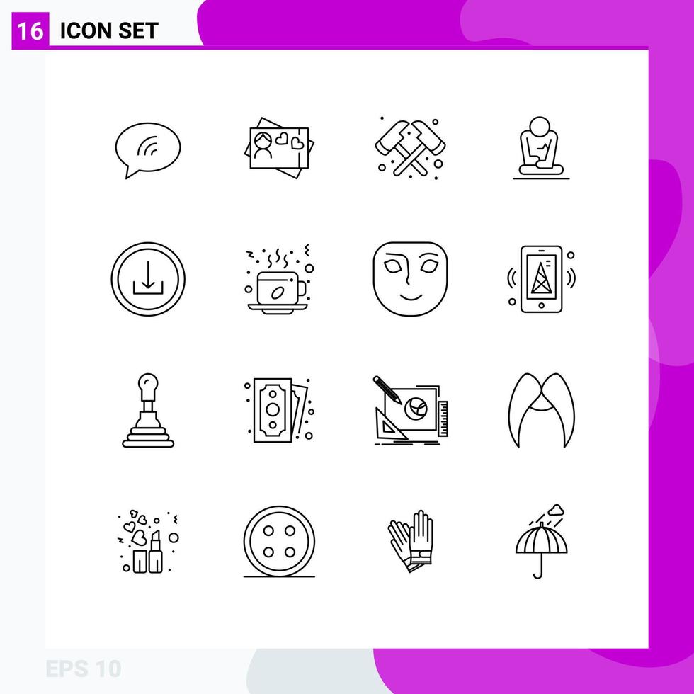 Set of 16 Modern UI Icons Symbols Signs for interface basic fire application training Editable Vector Design Elements