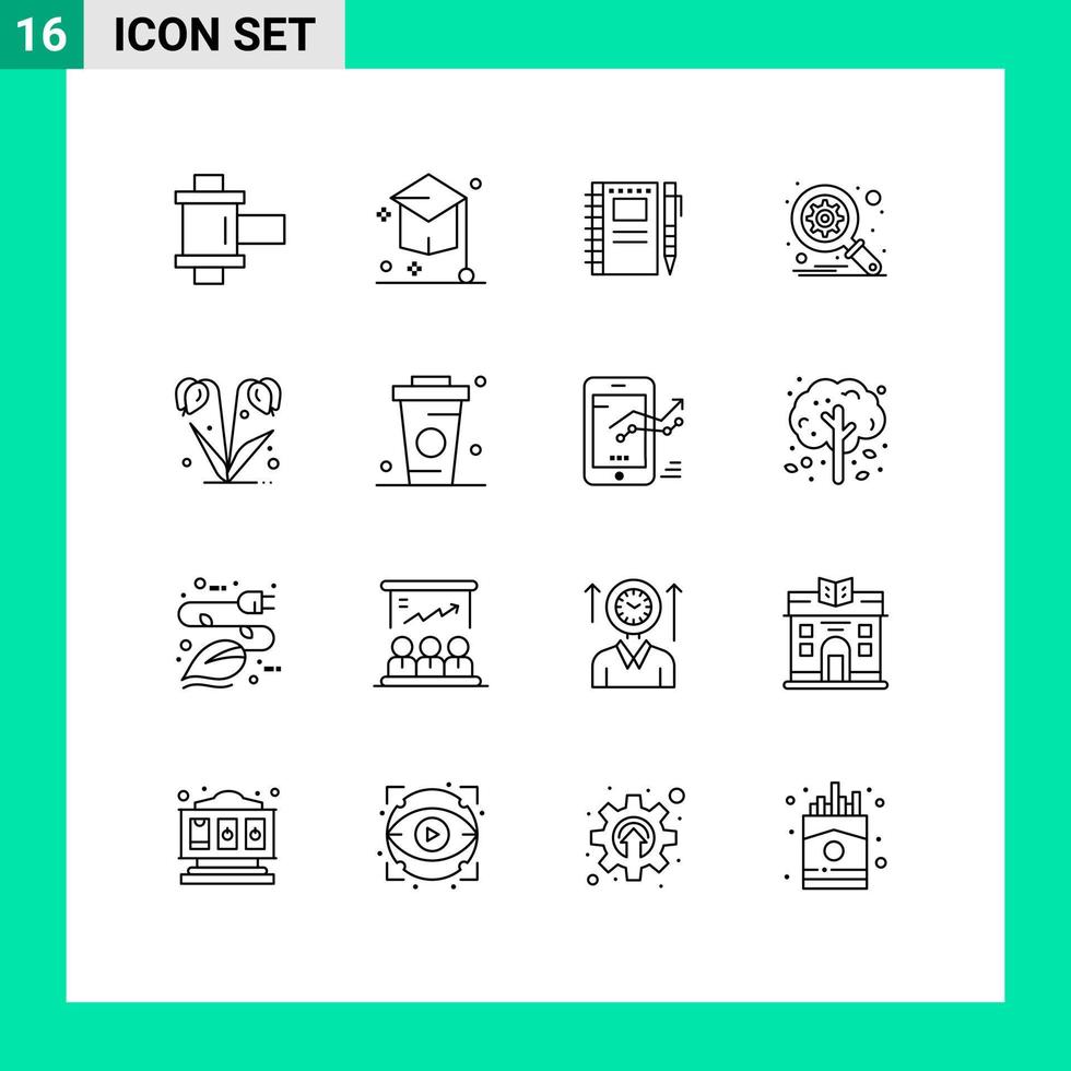 Outline Pack of 16 Universal Symbols of floral search sketch notebook optimization sketch Editable Vector Design Elements