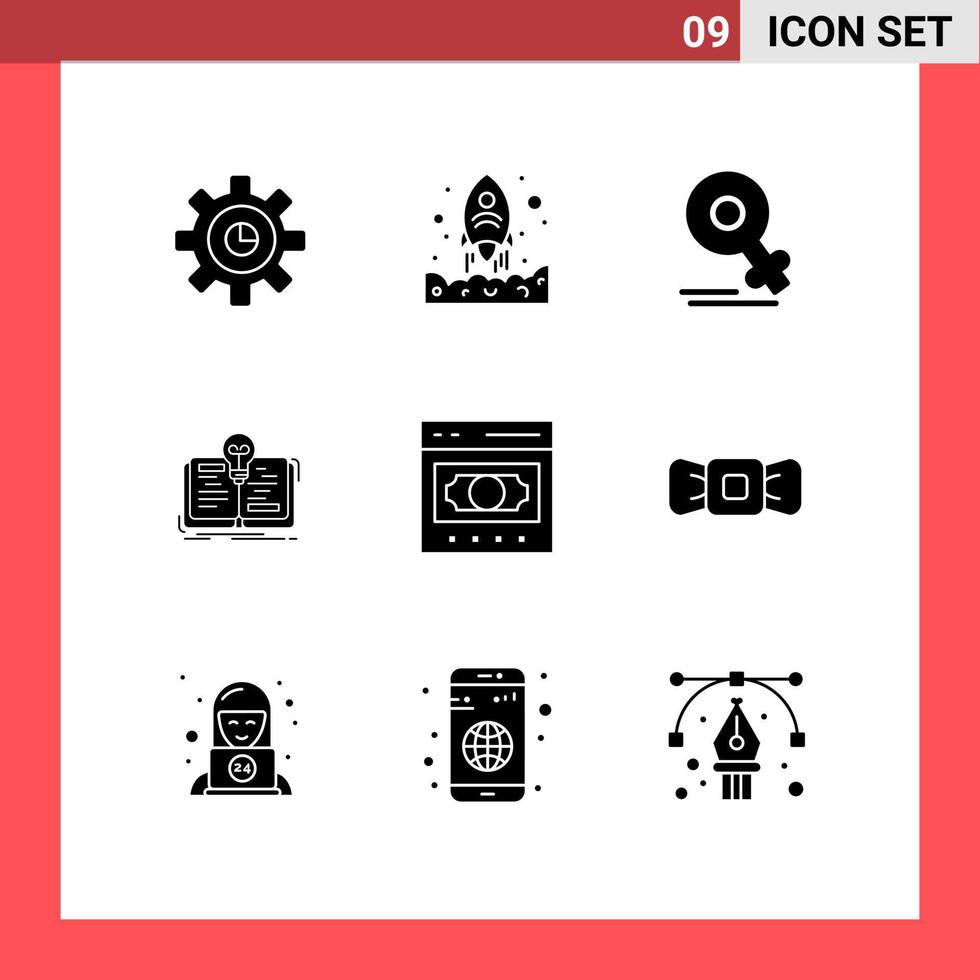 Modern Set of 9 Solid Glyphs and symbols such as ecommerce story female novel book Editable Vector Design Elements
