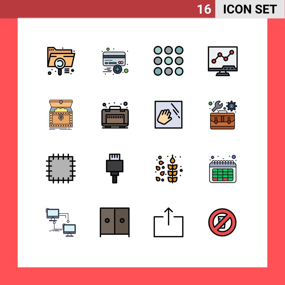 Pack of 16 creative Flat Color Filled Lines of box lcd plus chart dots Editable Creative Vector Design Elements