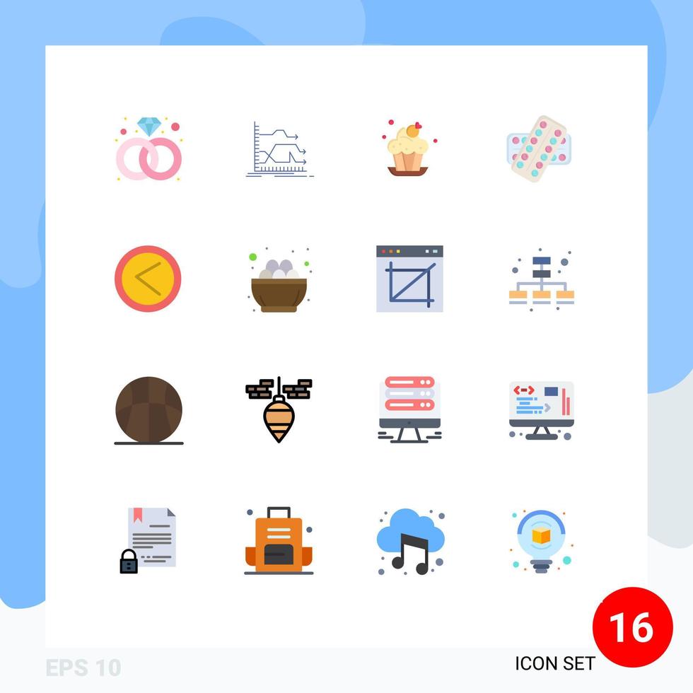 Mobile Interface Flat Color Set of 16 Pictograms of arrow tablet bakery drugs medicine Editable Pack of Creative Vector Design Elements