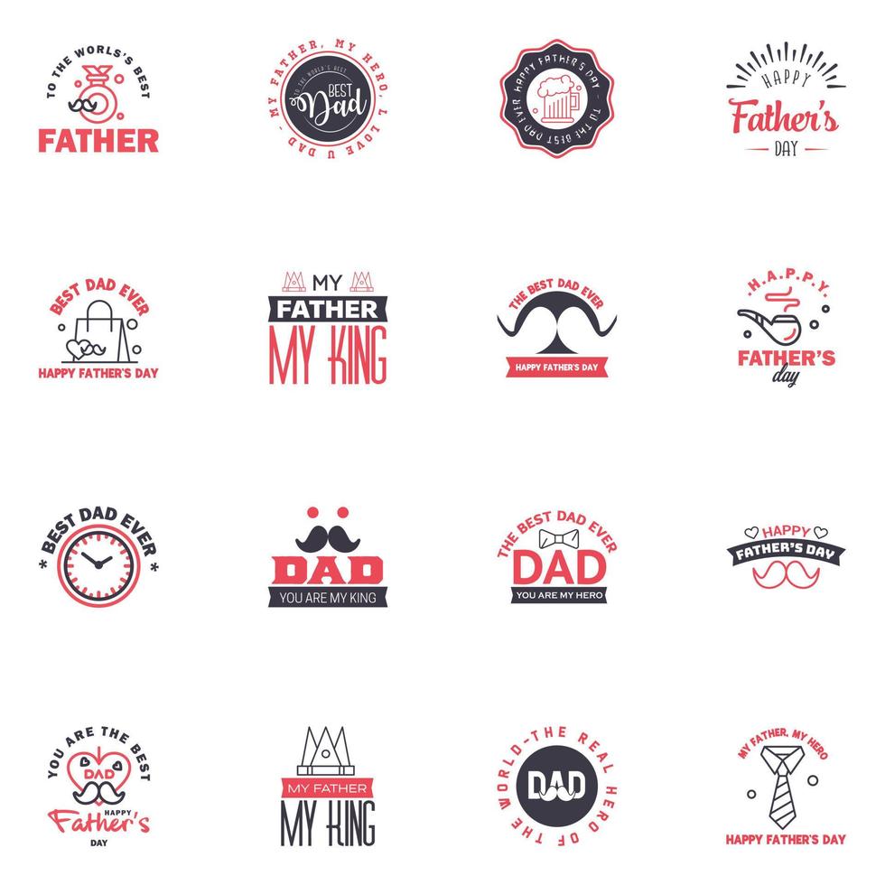 Happy fathers day set 16 Black and Pink Vector typography Vintage lettering for fathers day greeting cards banners tshirt design You are the best dad Editable Vector Design Elements