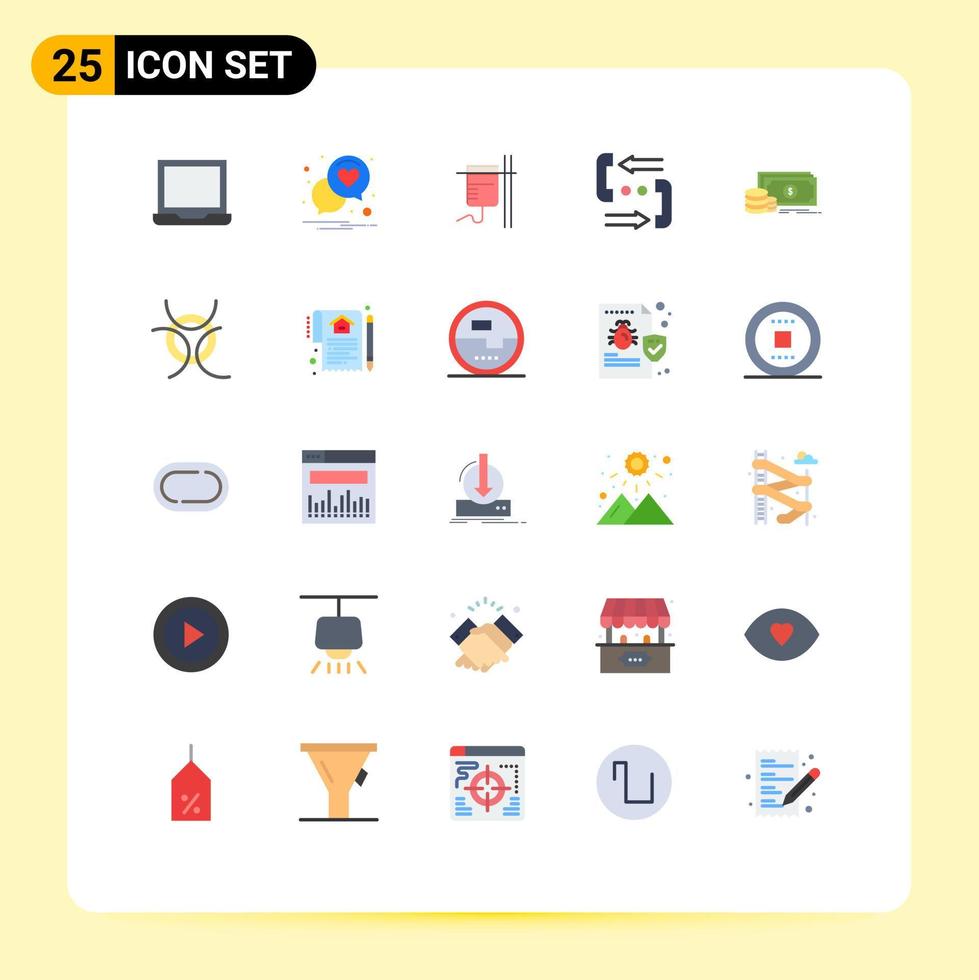 Pack of 25 Modern Flat Colors Signs and Symbols for Web Print Media such as phone contact romance communication transfusion Editable Vector Design Elements