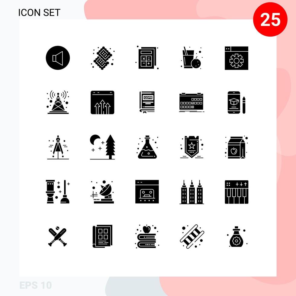 Mobile Interface Solid Glyph Set of 25 Pictograms of design health add orange fruit Editable Vector Design Elements