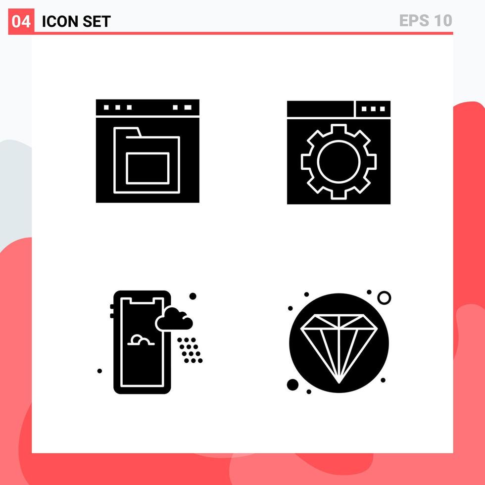 Collection of 4 Vector Icons in solid style Modern Glyph Symbols for Web and Mobile Solid Icon Sign Isolated on White Background 4 Icons