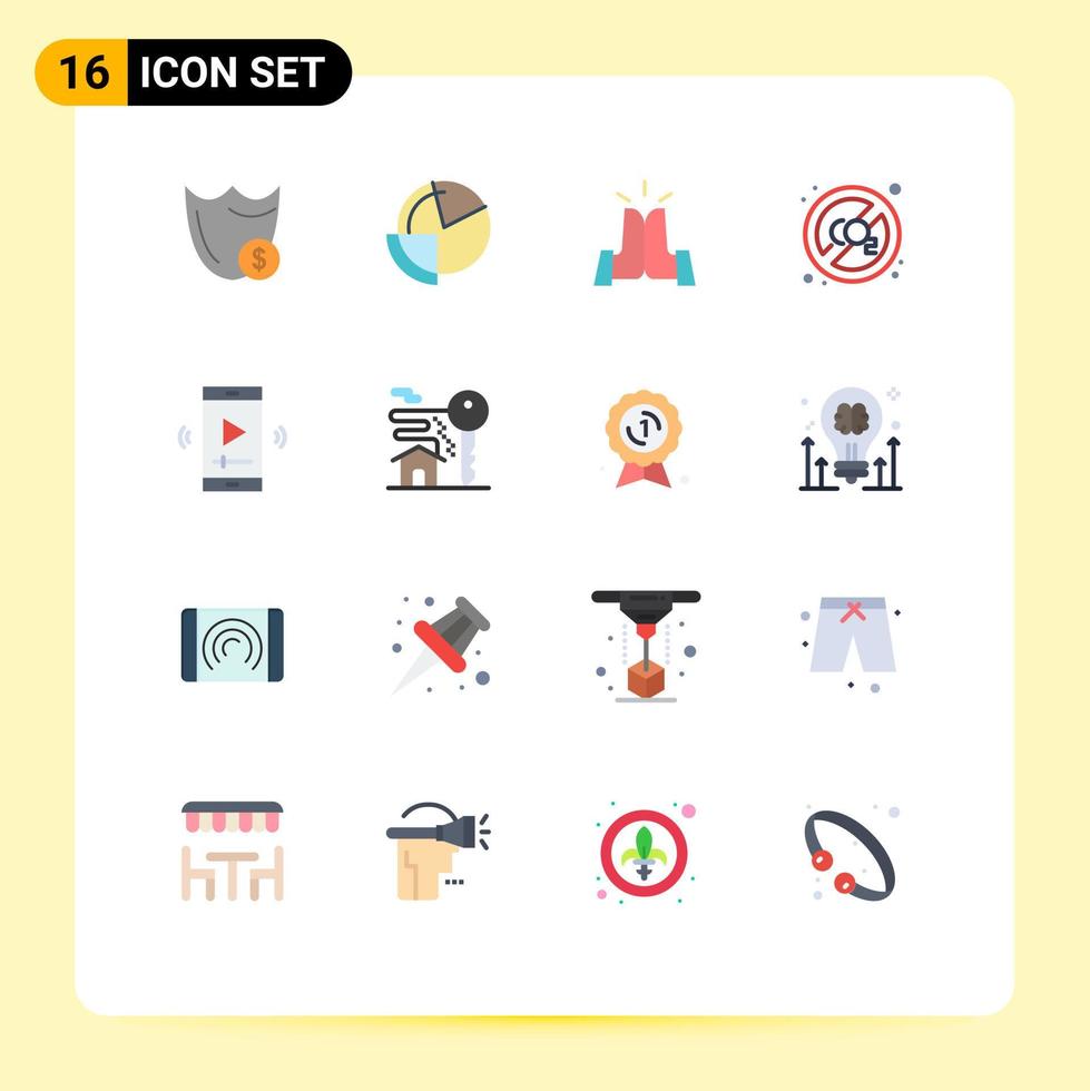 Pack of 16 Modern Flat Colors Signs and Symbols for Web Print Media such as pollution co data high five Editable Pack of Creative Vector Design Elements