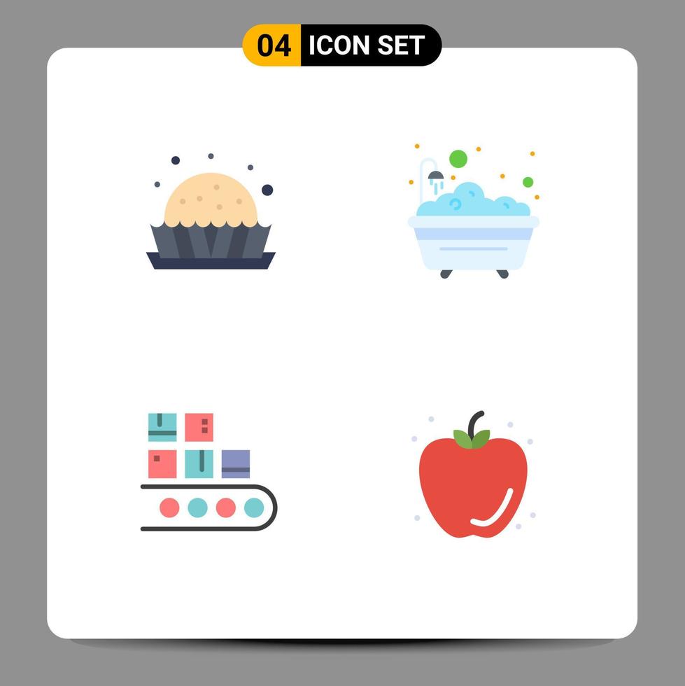 paquete de iconos planos de 4 símbolos universales de la línea de postres dulces productos de ducha elementos de diseño vectorial editables vector
