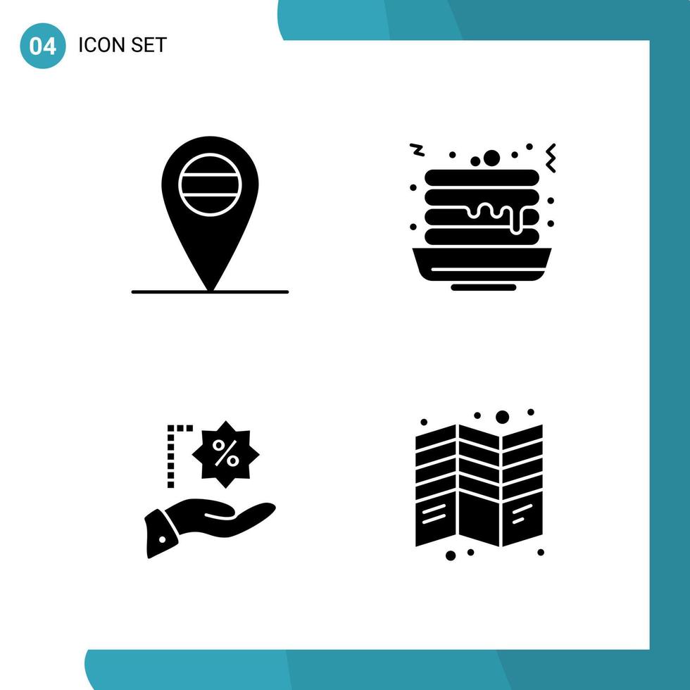 Vector Pack of 4 Glyph Symbols Solid Style Icon Set on White Background for Web and Mobile