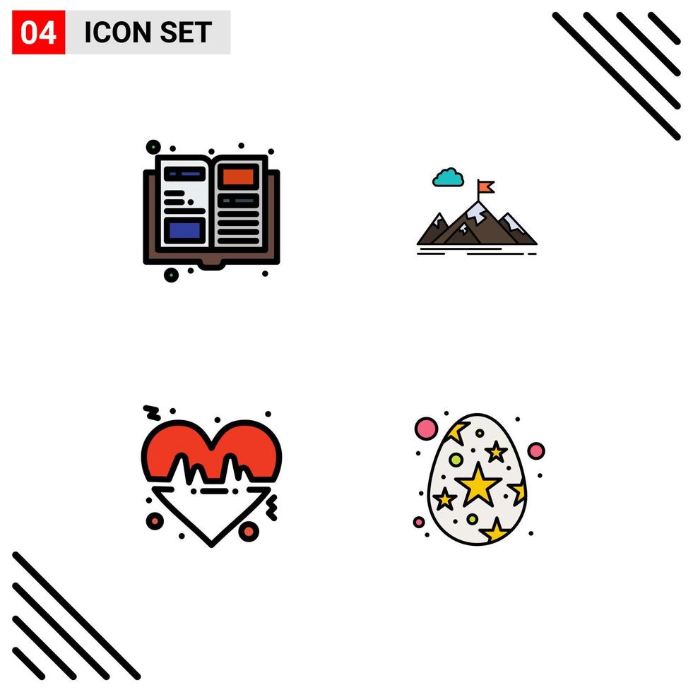 4 User Interface Filledline Flat Color Pack of modern Signs and Symbols of catalogue target achievement goal heart Editable Vector Design Elements