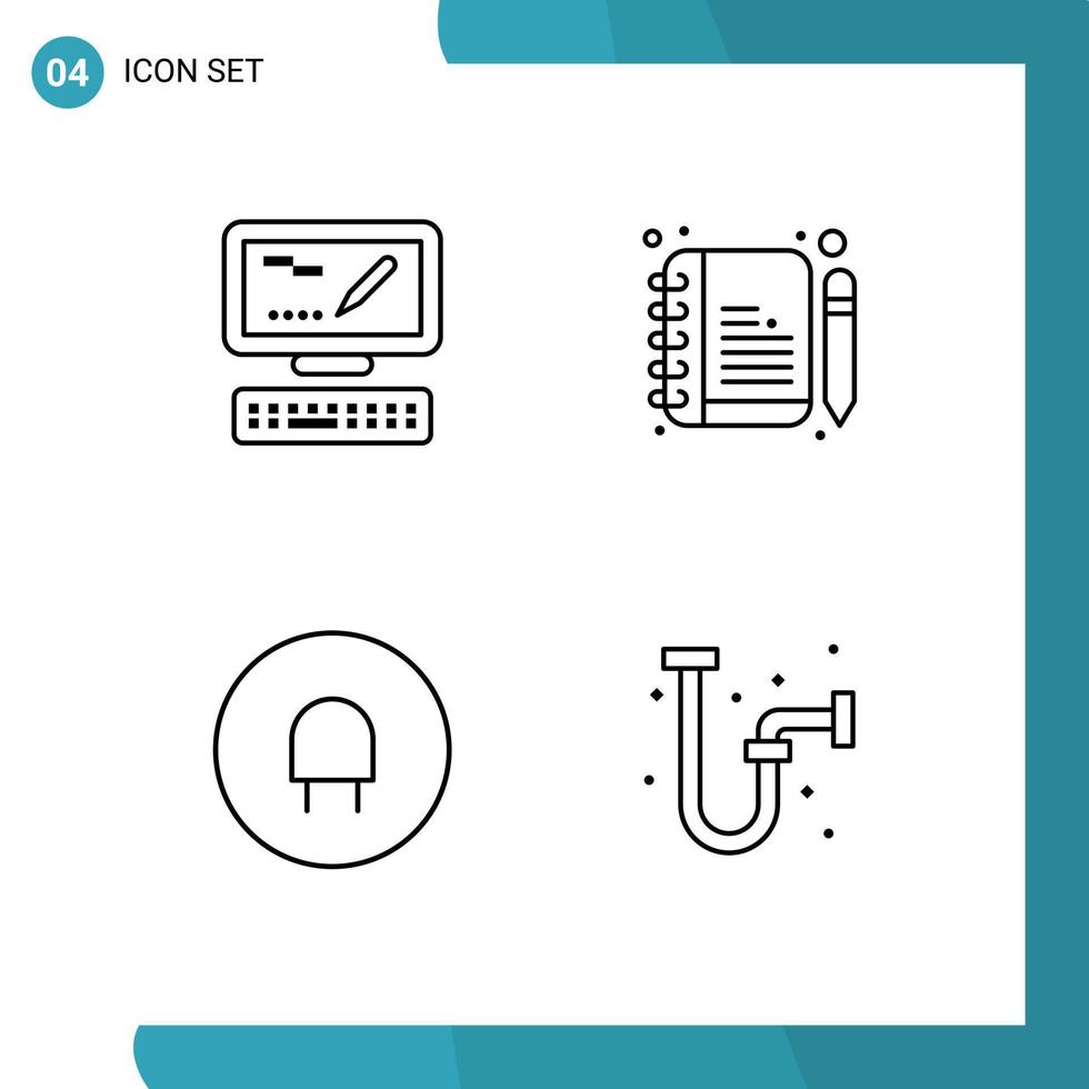 paquete de iconos de vectores de stock de 4 signos y símbolos de línea para elementos de diseño de vectores editables industriales de carga de comentario de construcción de computadora