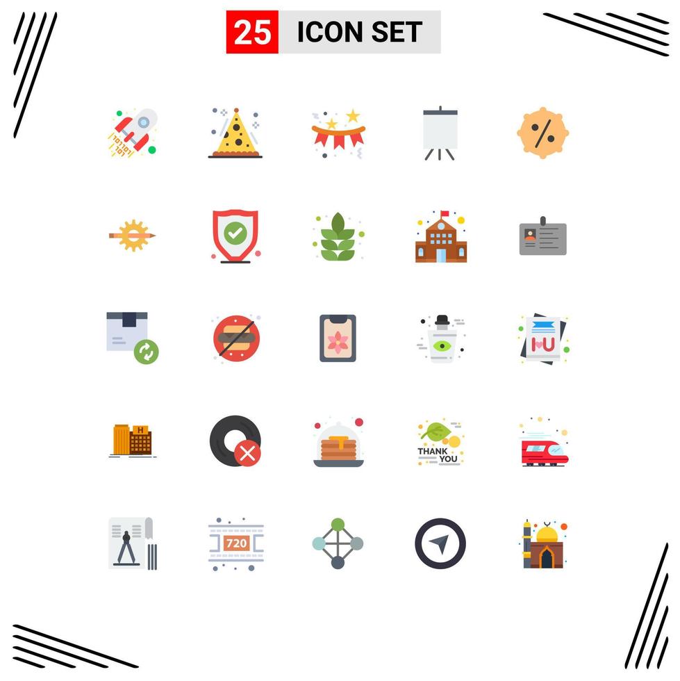 conjunto moderno de 25 colores planos y símbolos como elementos de diseño de vectores editables de vacaciones de tablero de confeti de soporte de precio