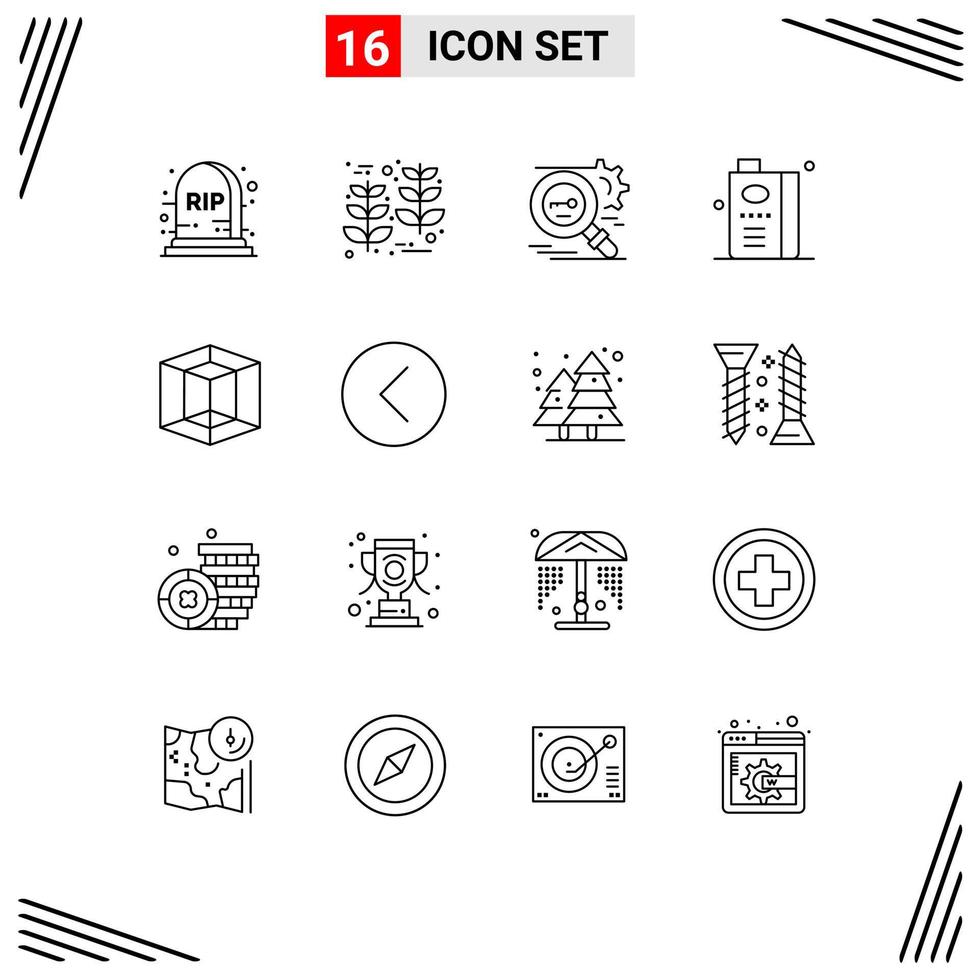 16 iconos creativos, signos y símbolos modernos de diseño, búsqueda de frutas, comida y elementos de diseño vectorial editables vector