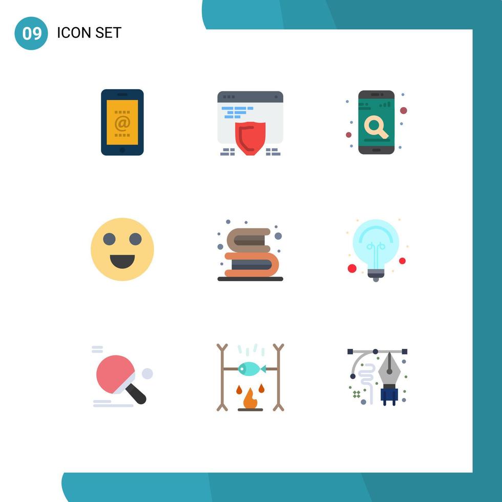 9 Thematic Vector Flat Colors and Editable Symbols of education back to school app happy emojis Editable Vector Design Elements